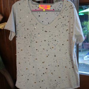 Studded & Distressed Grey V Neck Tee Shirt M/L